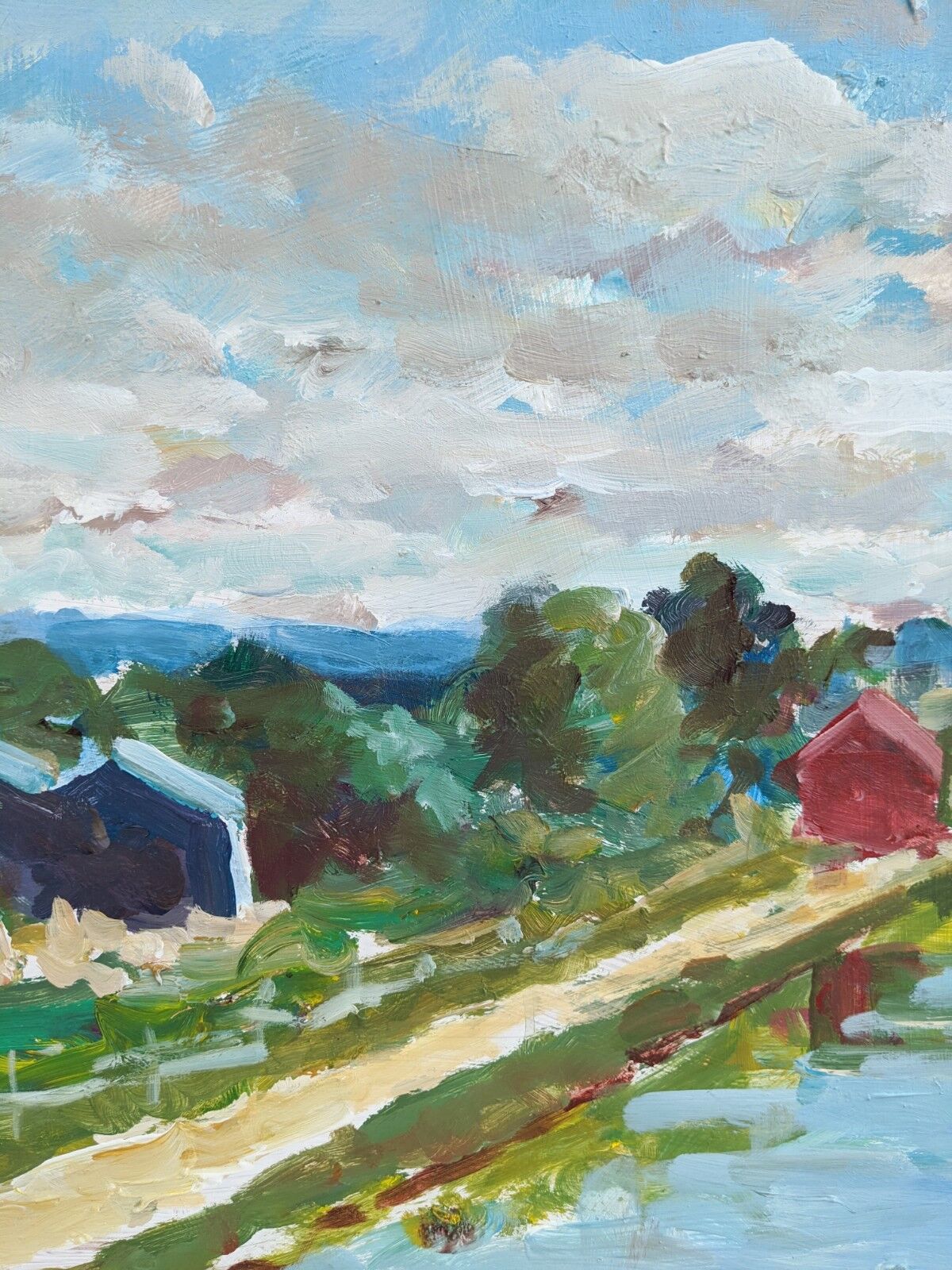 Vintage Mid Century Swedish Framed Oil  Painting - The Canal