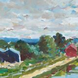 Vintage Mid Century Swedish Framed Oil  Painting - The Canal