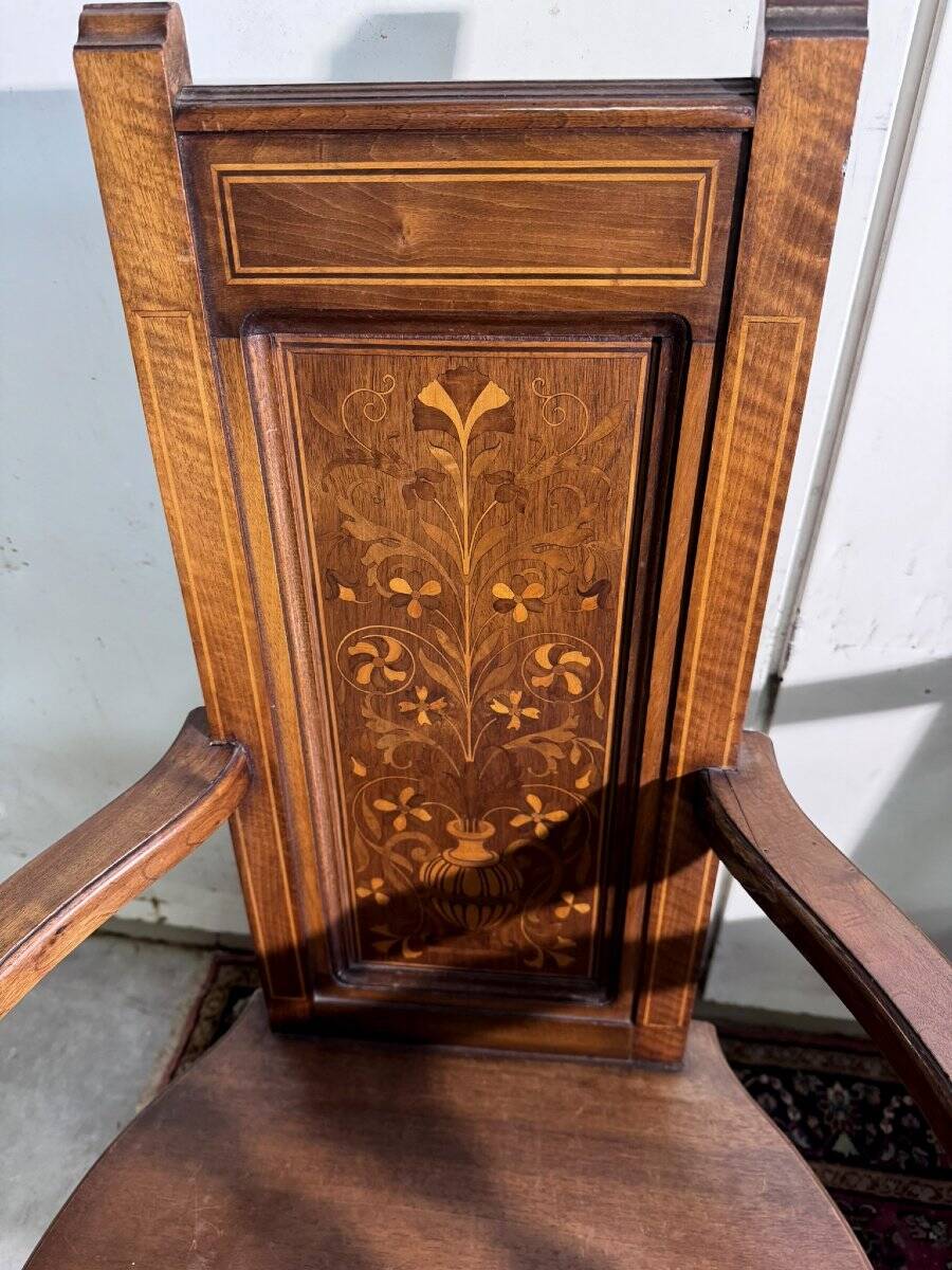 Pair of Renaissance style armchairs in walnut and marquetry.
