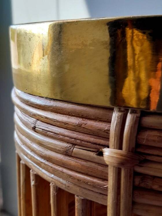 Brass and rattan umbrella stand 1970
