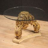 Italian lacquered and gilded round coffee table with glass top