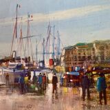 Oil on canvas framed representing the Breton port of Dahouët