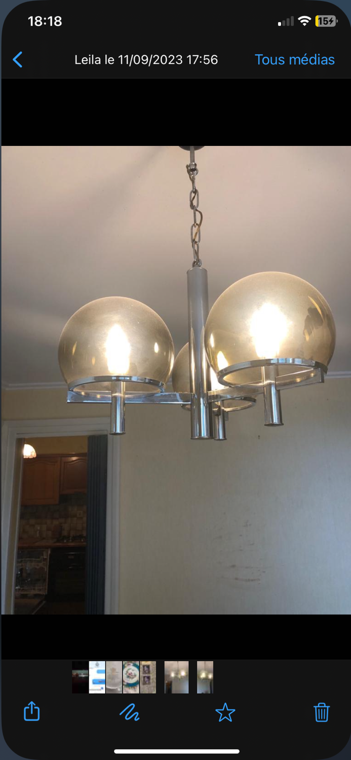 Vintage Club chandelier in chrome and glass by Gaetano Sciolari