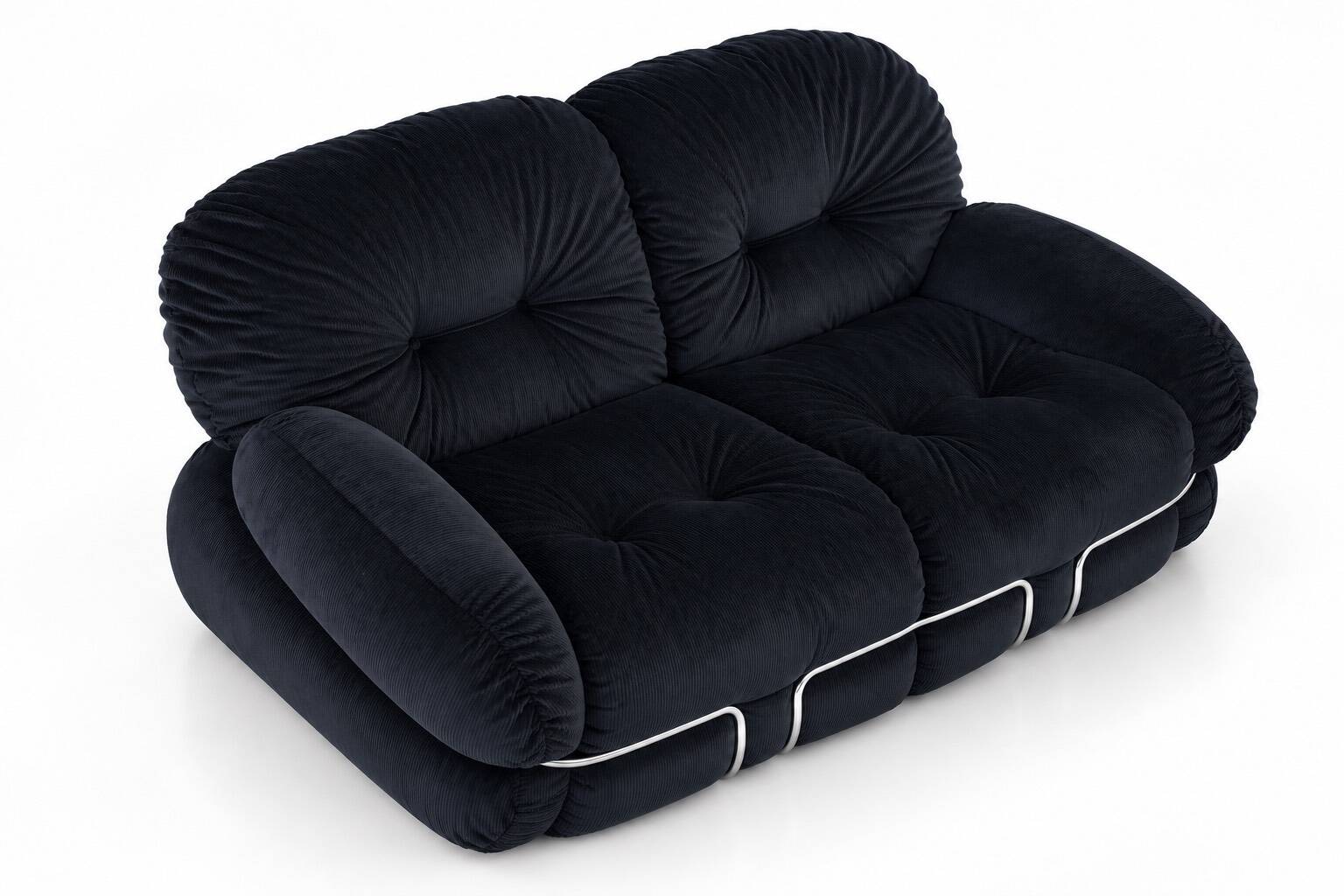 “Okay” 2-seater sofa by Adriano Piazzesi, Italy, 1970s – newly upholstered in black Prada velvet