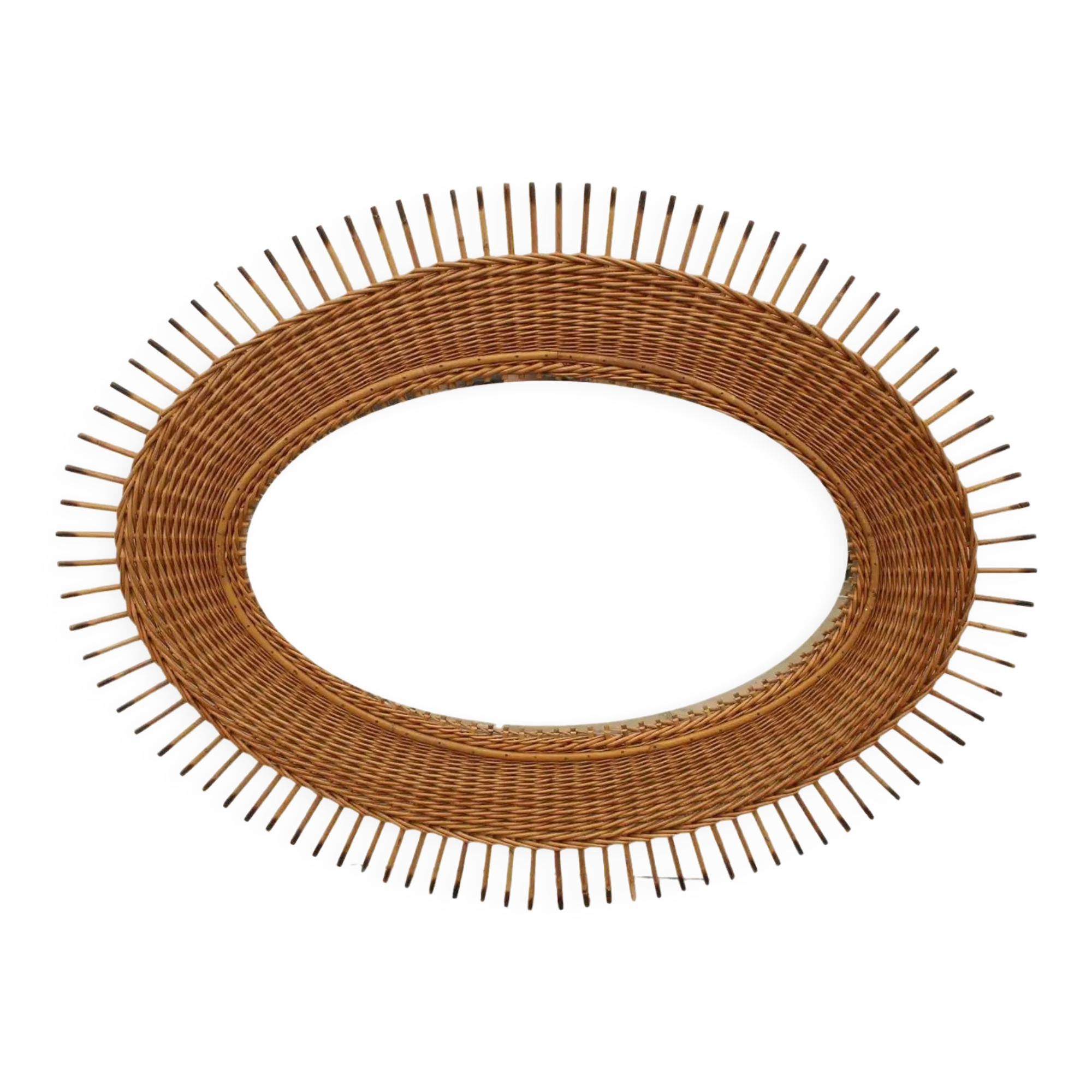 Midcentury rattan mirror by Jan Kalous for Úluv 1960s, czechoslovakia 85x55cm