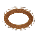 Midcentury rattan mirror by Jan Kalous for Úluv 1960s, czechoslovakia 85x55cm