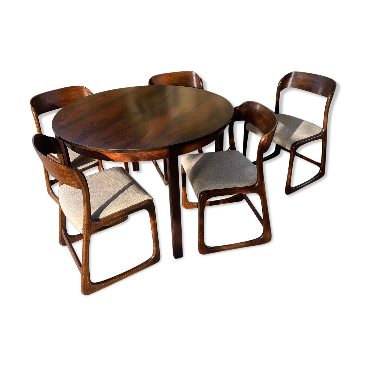 Vintage Baumann sleigh chairs with table