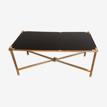 Rectangular coffee table in brass and black lacquered glass