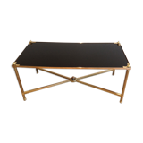 Rectangular coffee table in brass and black lacquered glass