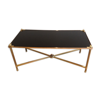 Rectangular coffee table in brass and black lacquered glass