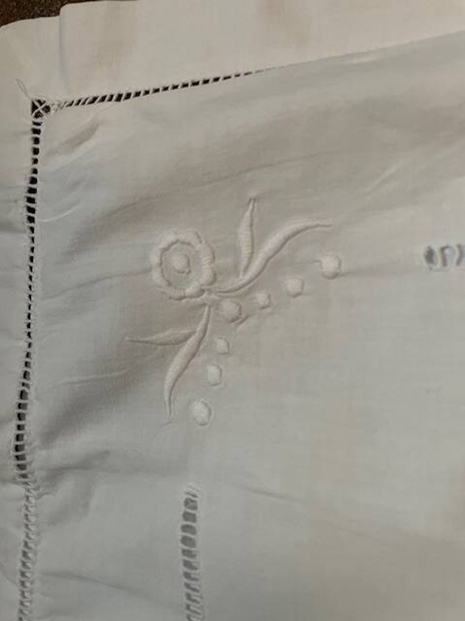 Antique embroidered pillowcase with venetian lace