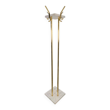 Italian Carrara Marble and Brass Freestanding Coat Rack, 1960s