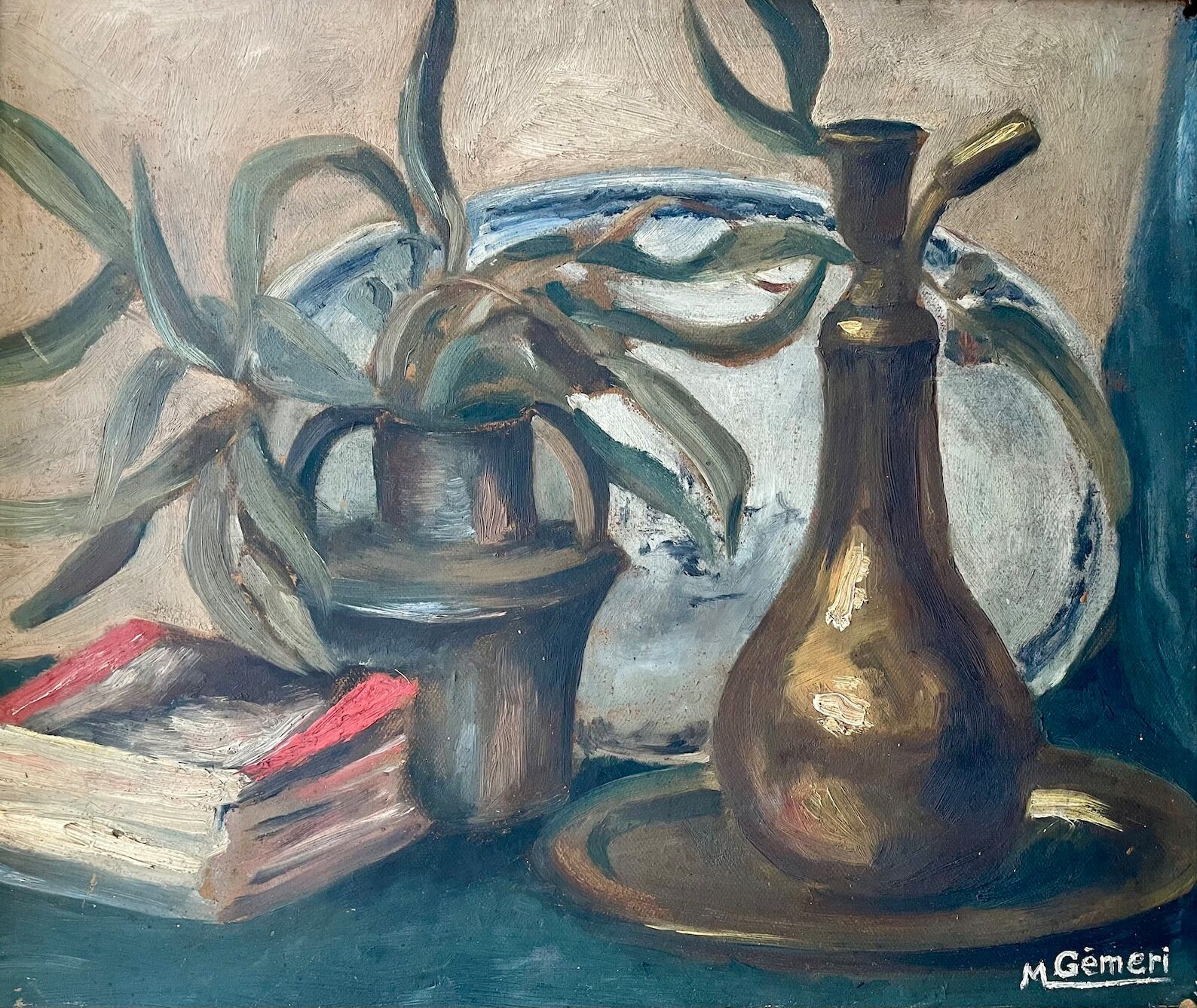 C.1920 french still life of fruit oil painting