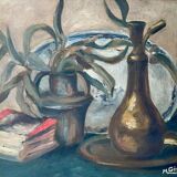 C.1920 french still life of fruit oil painting
