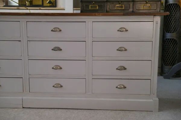 Large gray 24-drawer craft cabinet from the 1950s