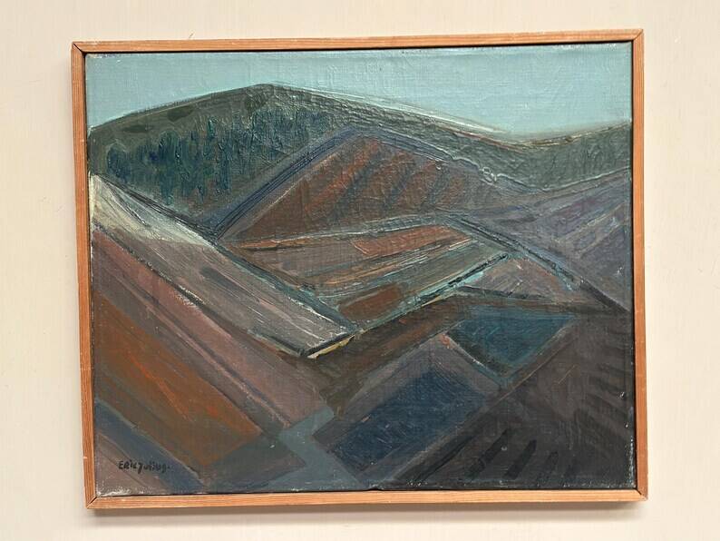 Original Swedish Oil on Canvas – “Glumslövs Backar” by Eric Julius – Signed – Vintage & Framed – 49 × 41 cm
