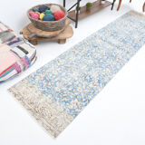 3x10 Turkish vintage runner rug hand-made blue runner 3x10 runner 310x75cm