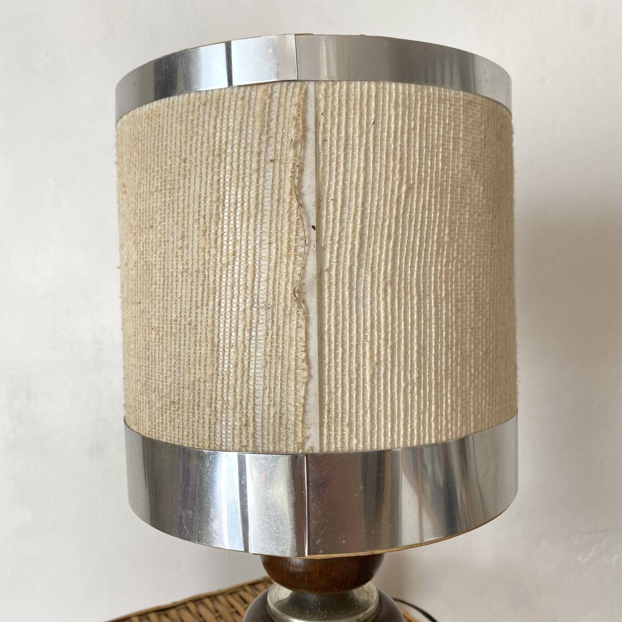 Lampe vintage  33 cm en bois et chrome années 70