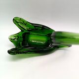2 vintage glass SWANS, handcrafted, bottle green, early 20th century