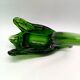 2 vintage glass SWANS, handcrafted, bottle green, early 20th century