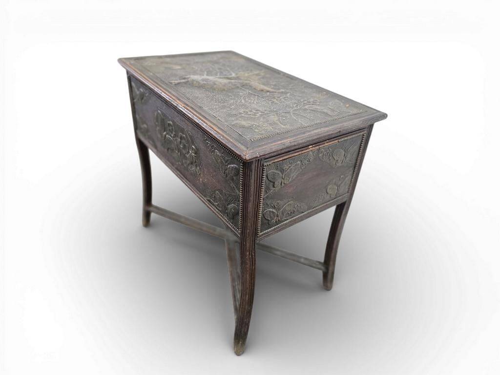 Vintage wooden side table / accent table with copper detail
