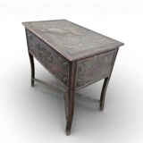 Vintage wooden side table / accent table with copper detail