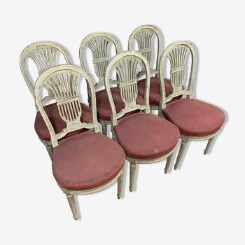 Série de 6 chaise louis xvi en bois laqué vers 1850