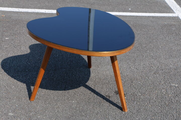 Bean coffee table with black glass top