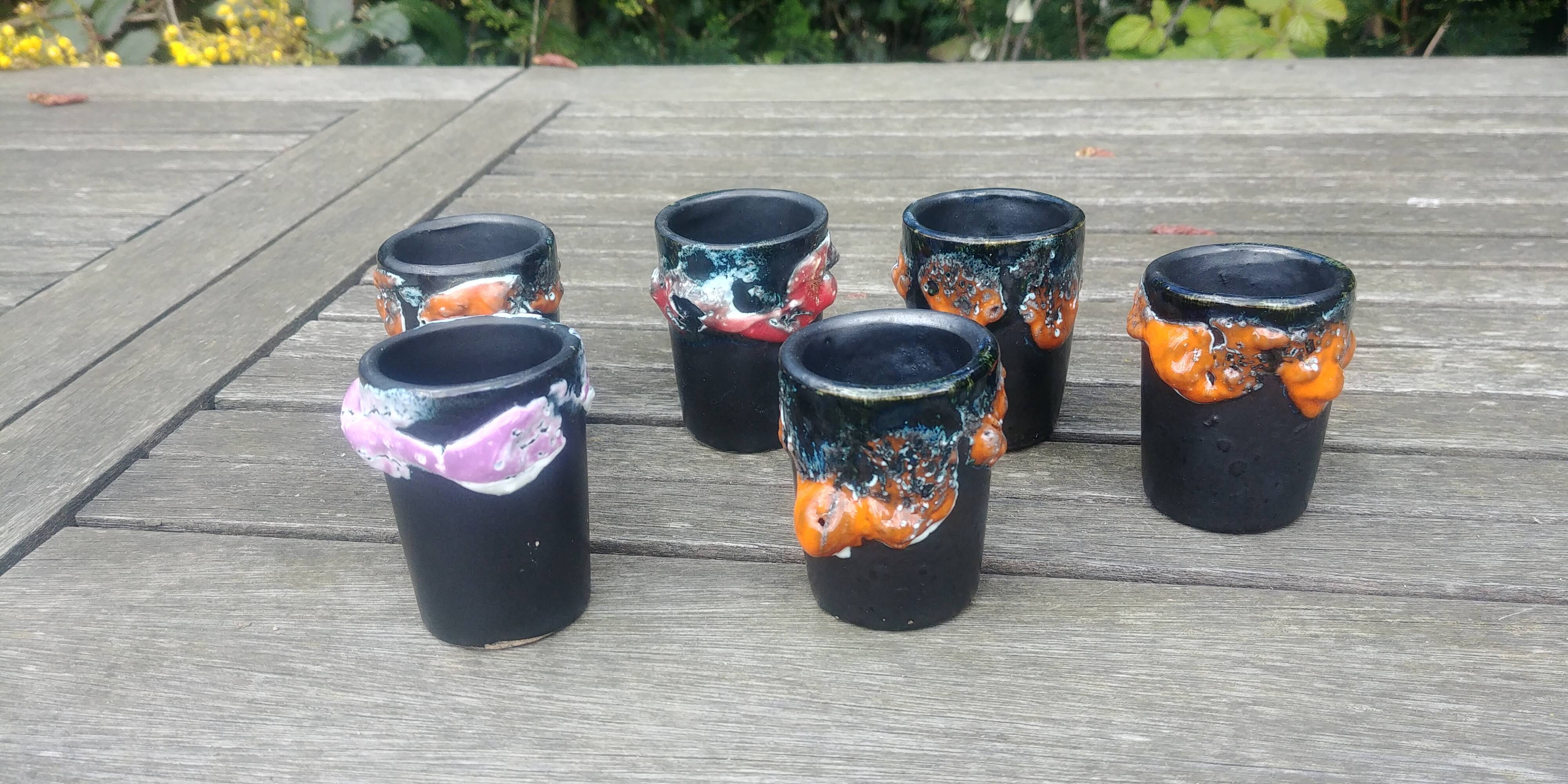 Six vintage glasses in glazed ceramic