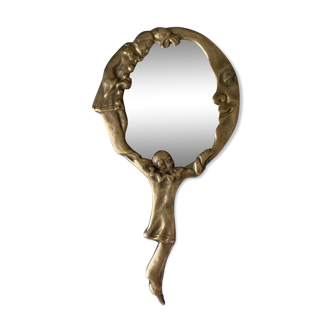 Hand mirror bronze stone colombine moon