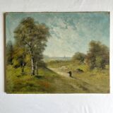 Peinture ancienne huile sur toile paysage signée Lucien Félix Henry, 19eme siècle