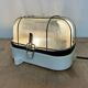 Industrial white porcelain cage wall light with ribbed glass, 1970s