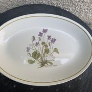Serving dish in earthenware herbarium model, viola odorata mill of wolves orchies france vintage