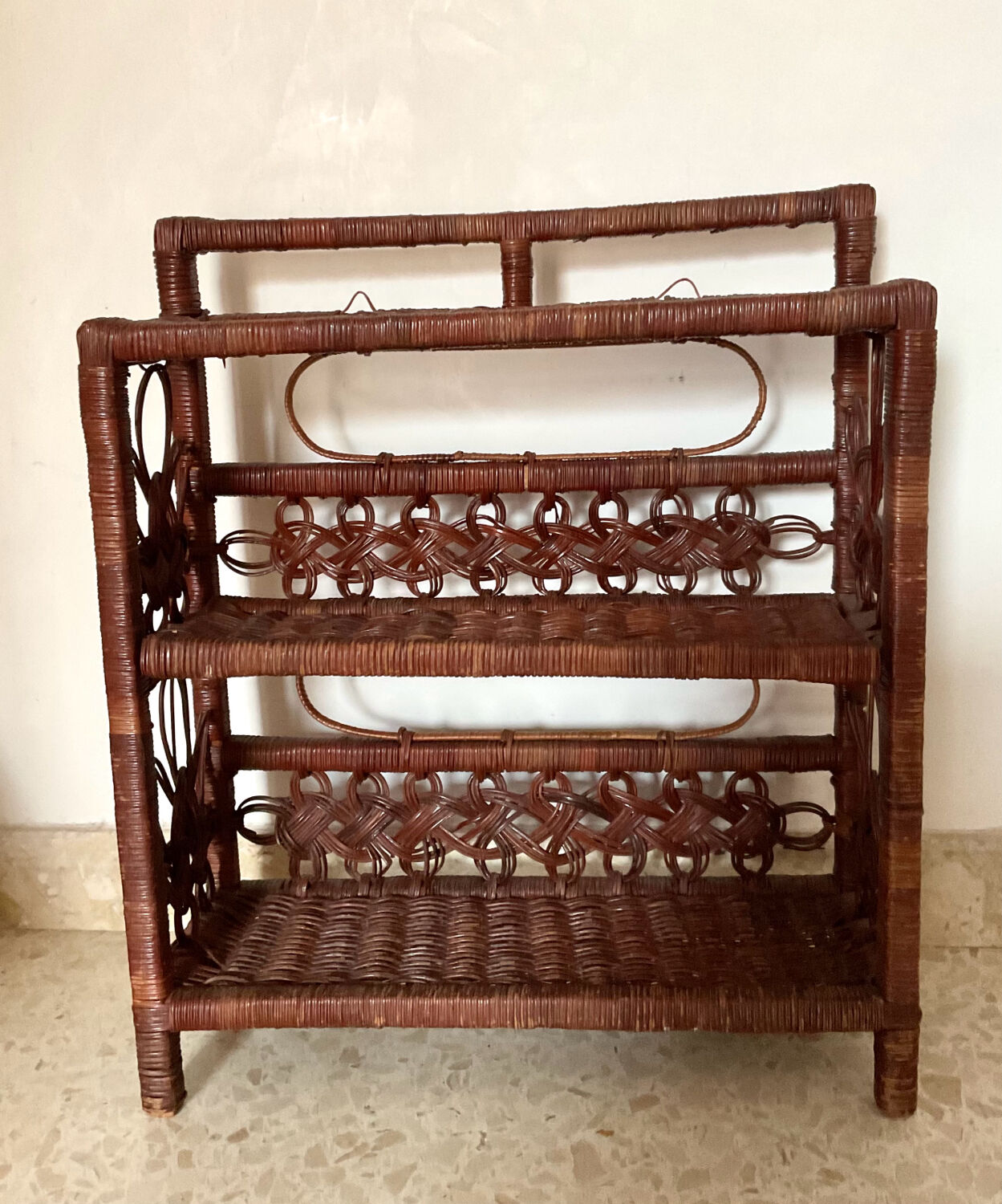 Vintage woven wicker shelf