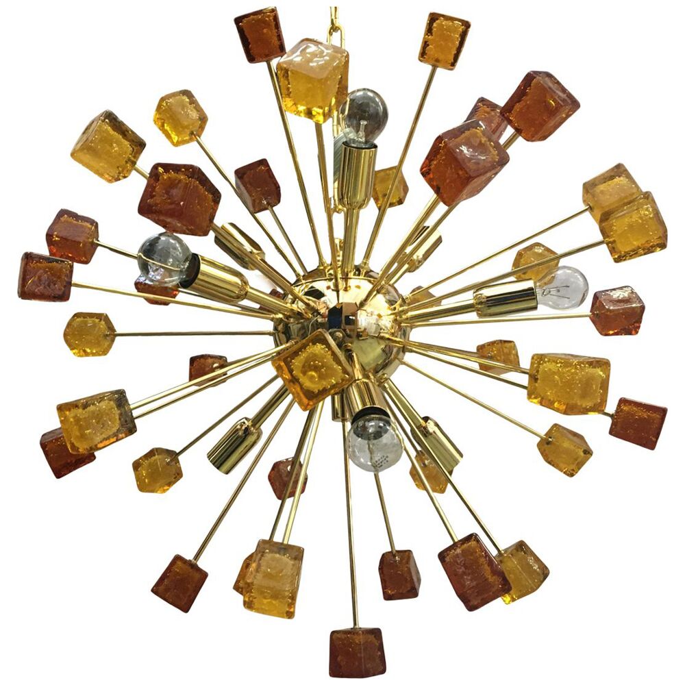 Light-amber and dark-amber cube murano glass sputnik chandelier by simoeng