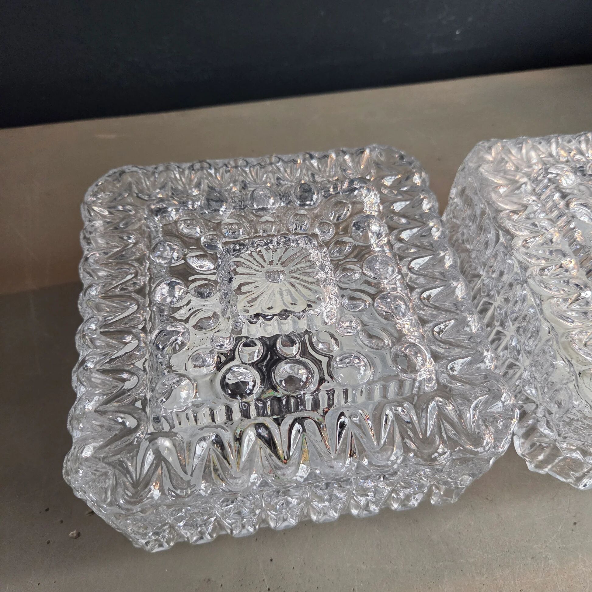 Pair of ceiling lights or moulded glass wall lights.