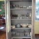 Antique carved buffet display cabinet with gray patina