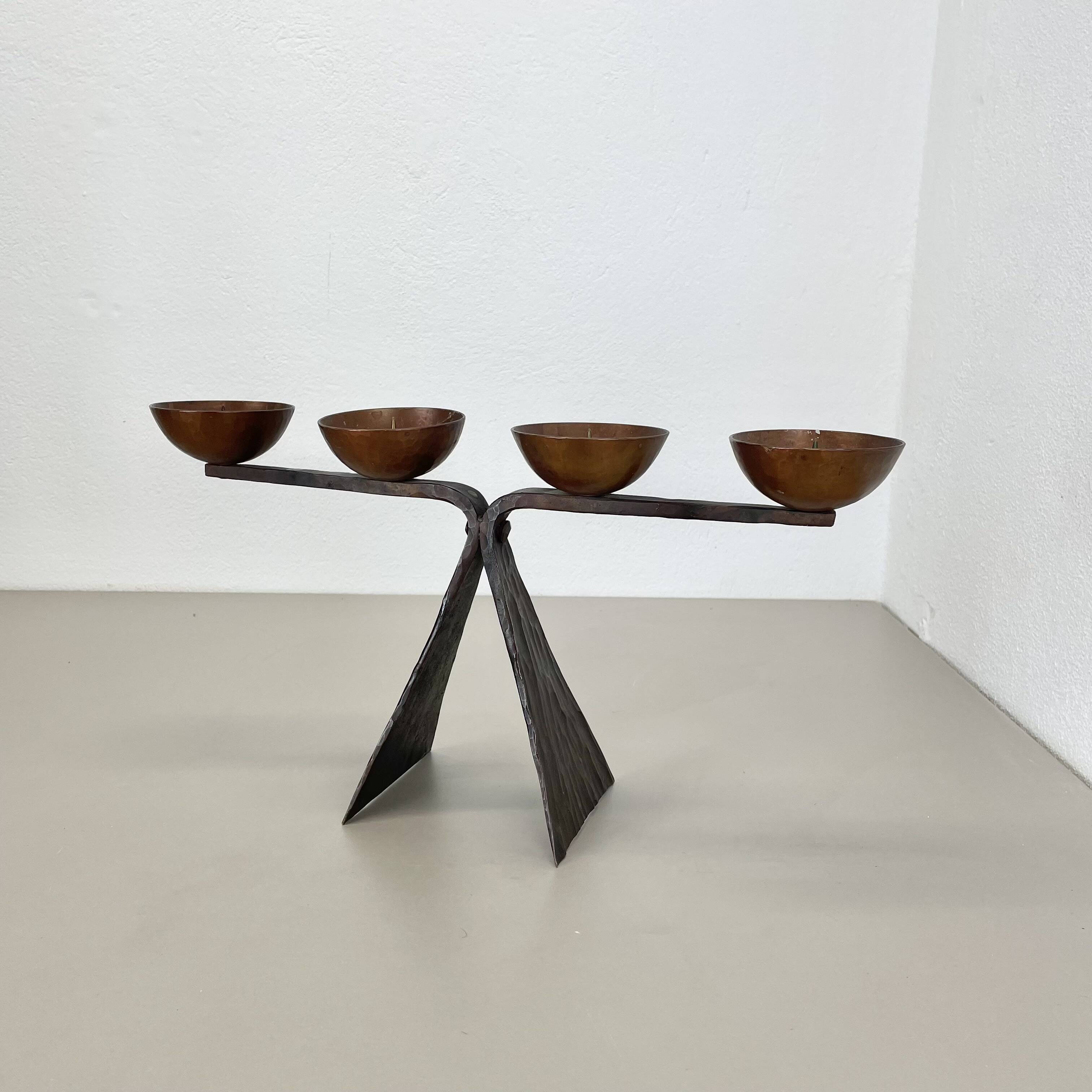 44cm Modernist Auböck Style Brutalist copper metal Candleholder, Austria 19