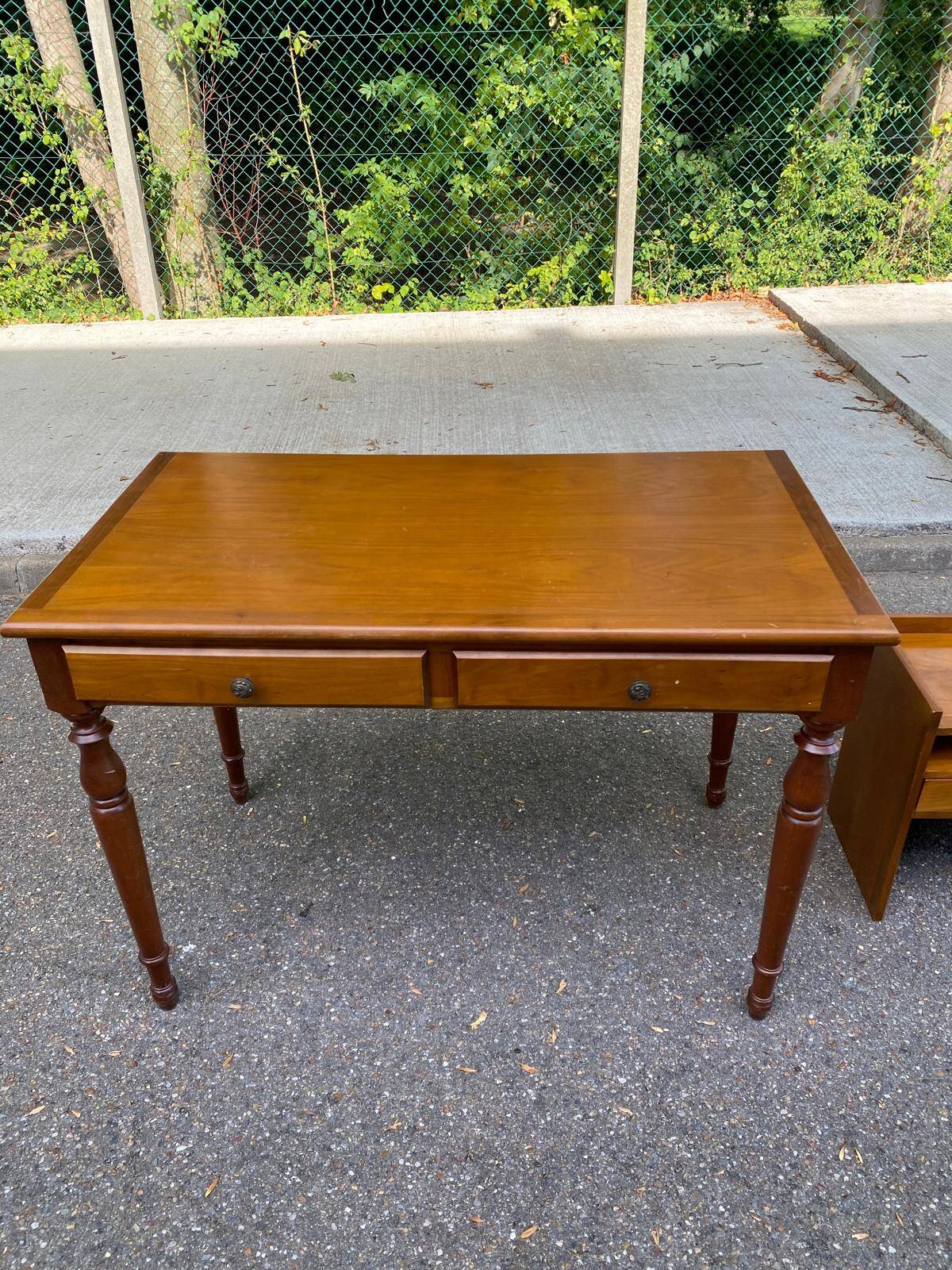 Vintage solid wood desk with removable secretary in colonial style from the 1960s.