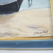 Oil on Wood Framed and Signed Henri Merlet : Blue Fishing Boat