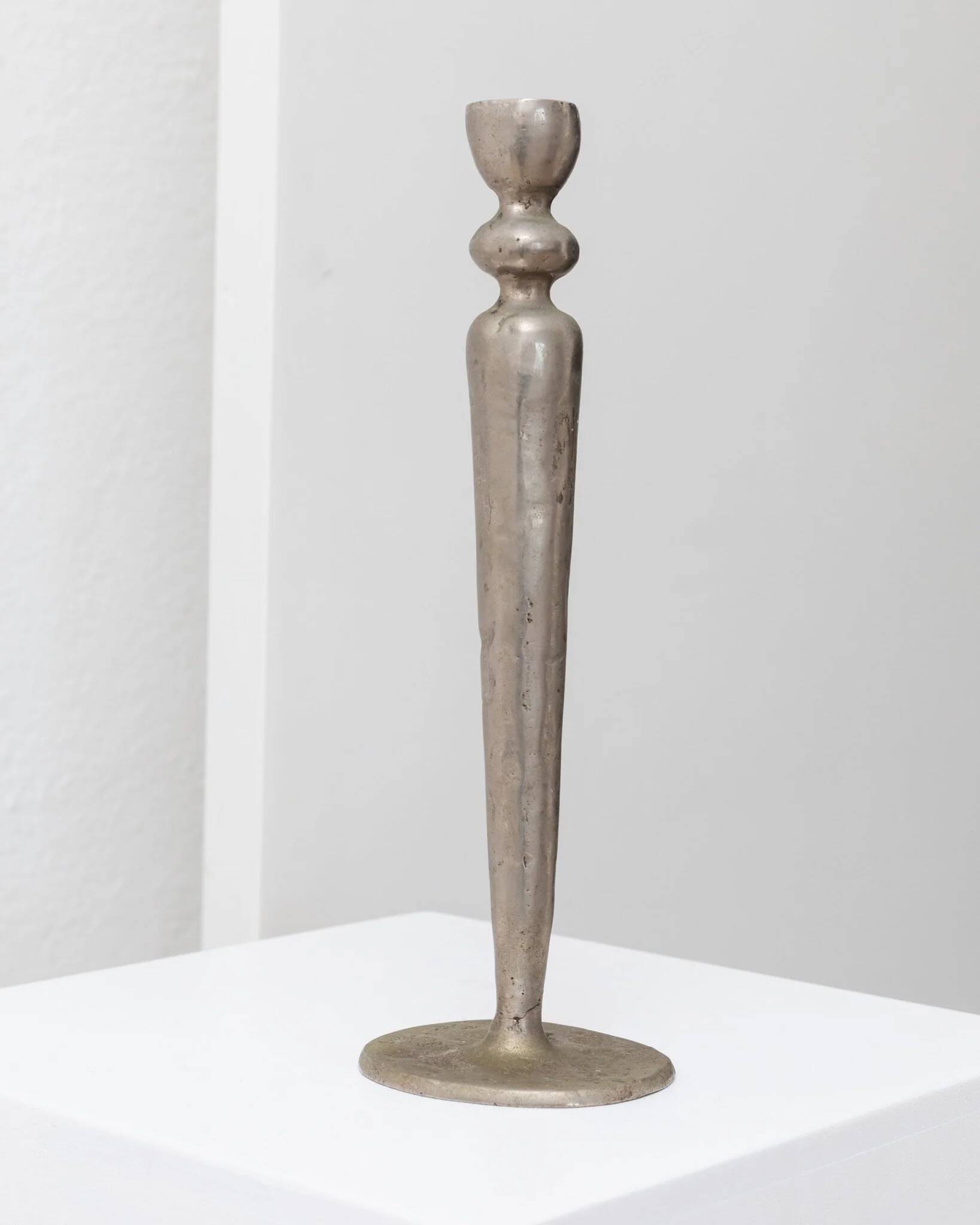 Brutalist vintage candlestick in gris patinated metal from Sweden, 1970s decorative lighting gift