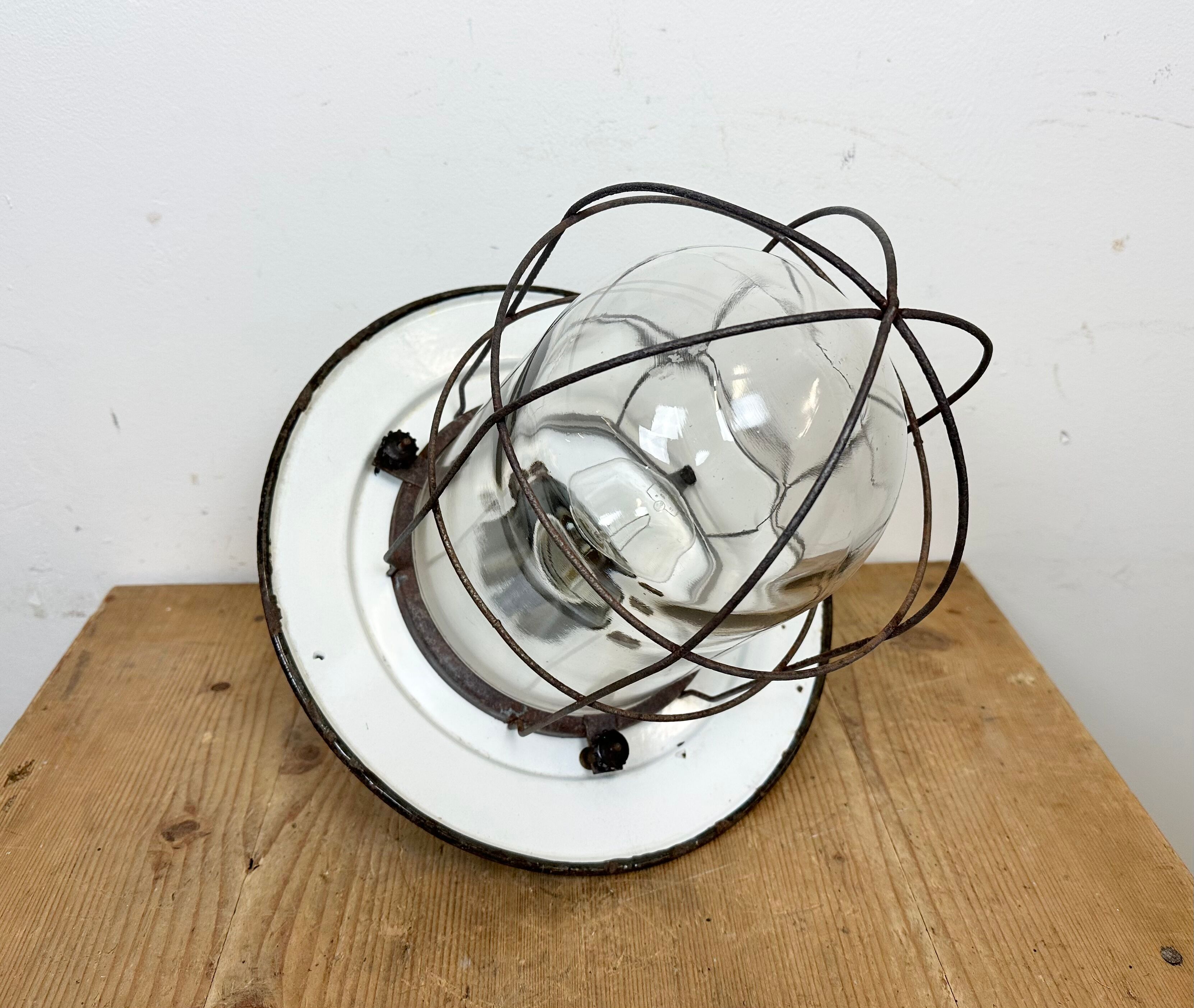 Industrial green enamel cage pendant light, 1960s