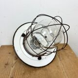 Industrial green enamel cage pendant light, 1960s