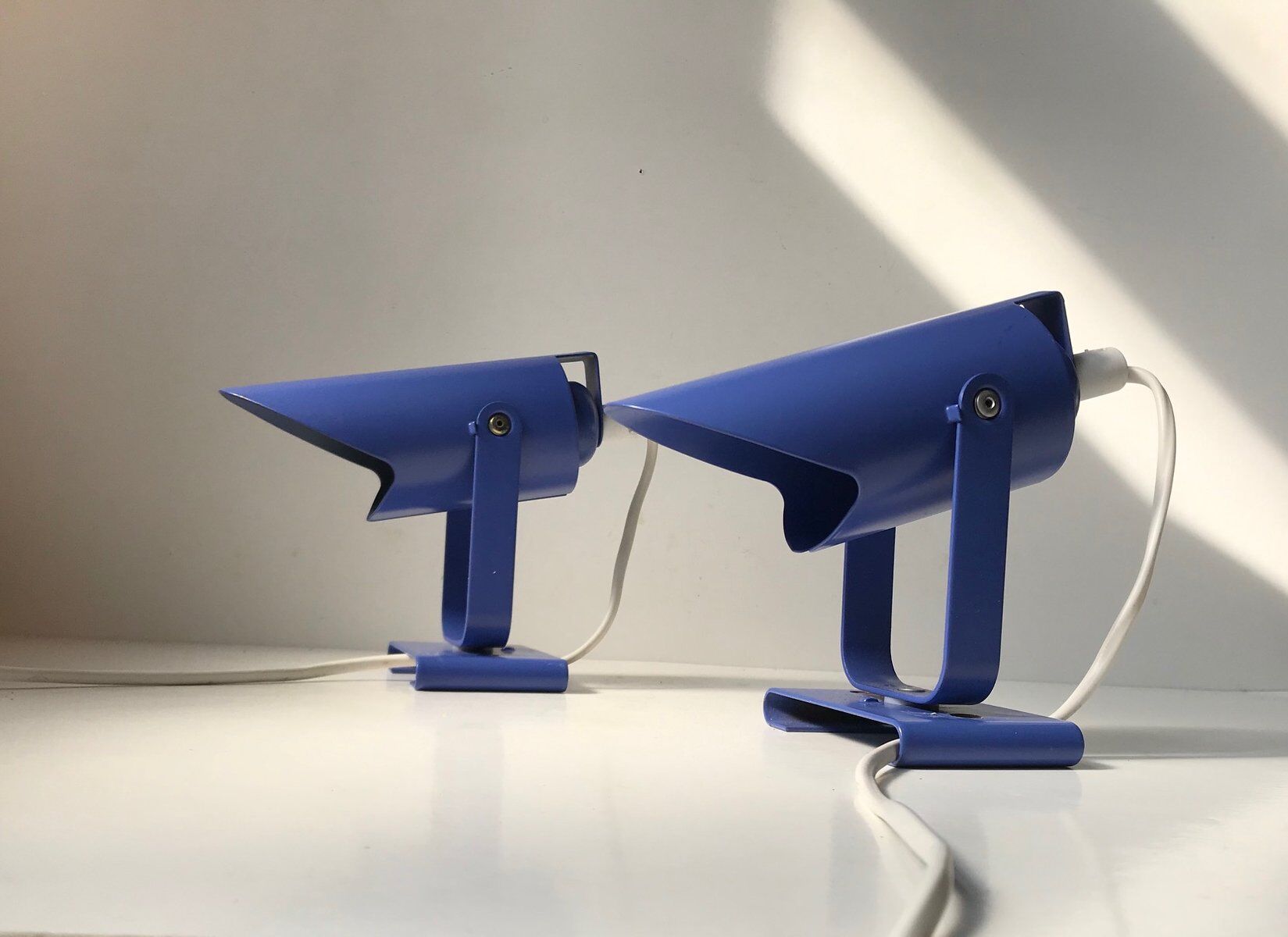 Blue Minimalist Wall Lamps by Lyfa, 1980s, Set of 2