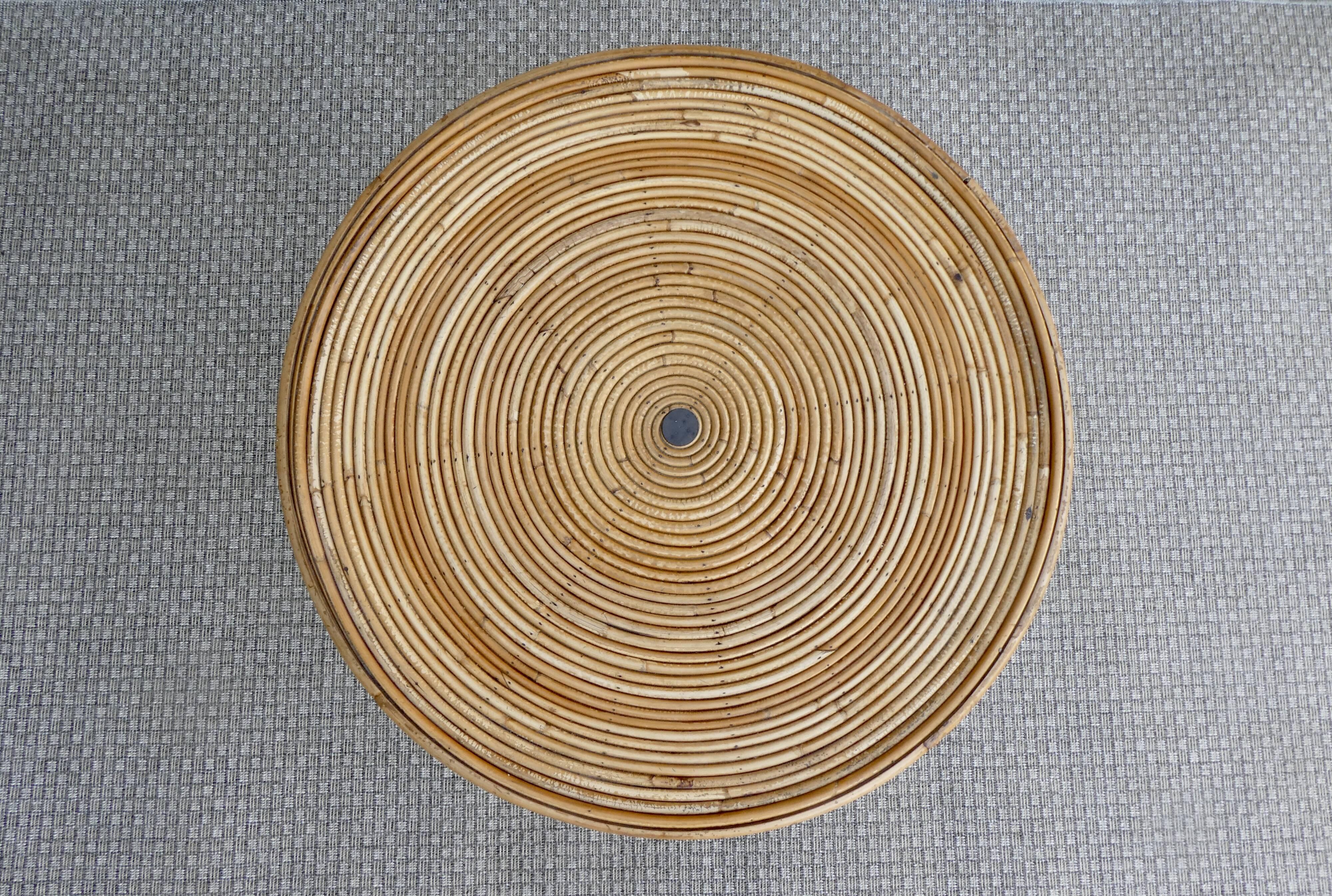 Rattan coffee table, tripod, with double top, 1960s