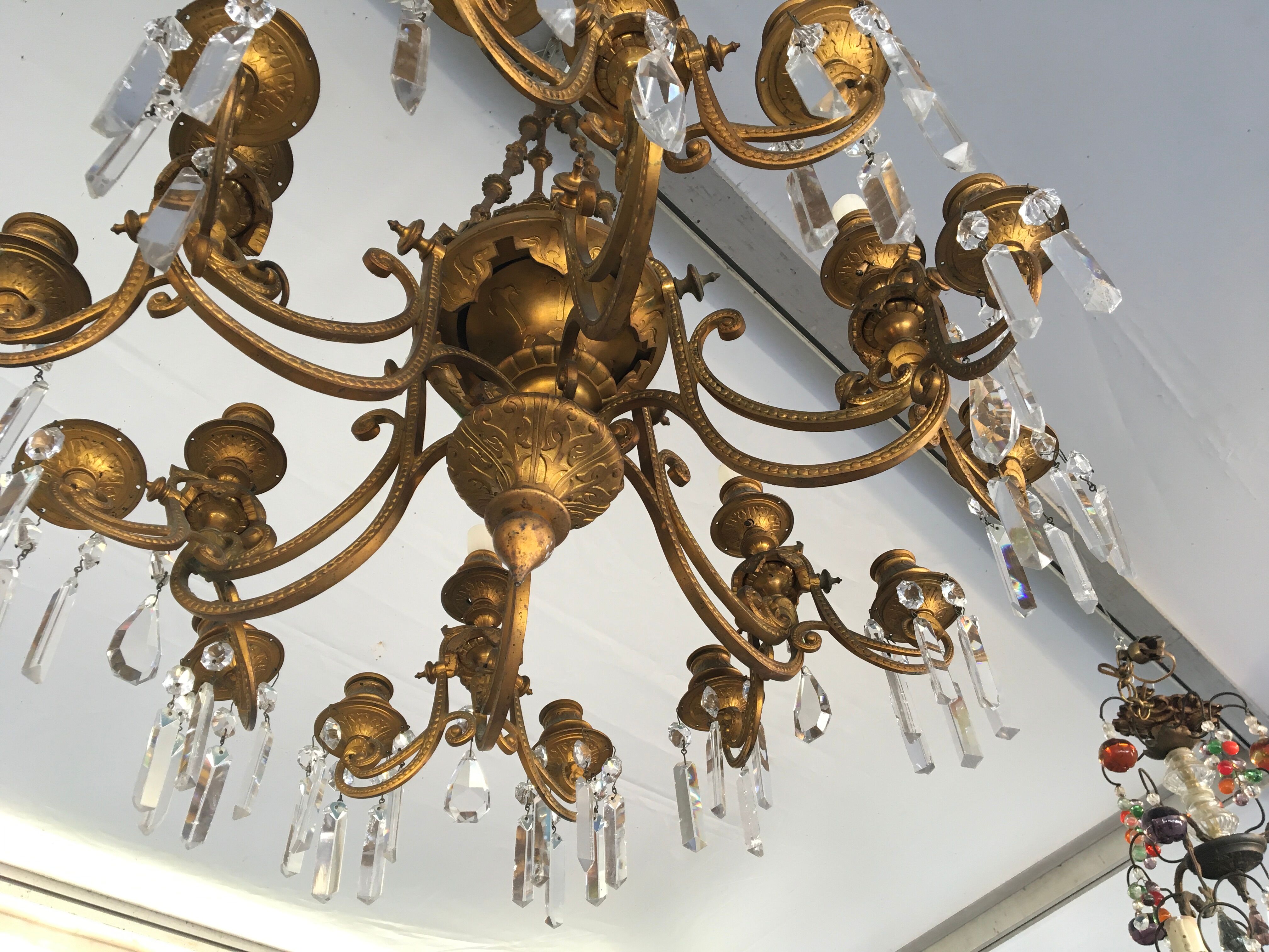 Bronze and crystal chandelier