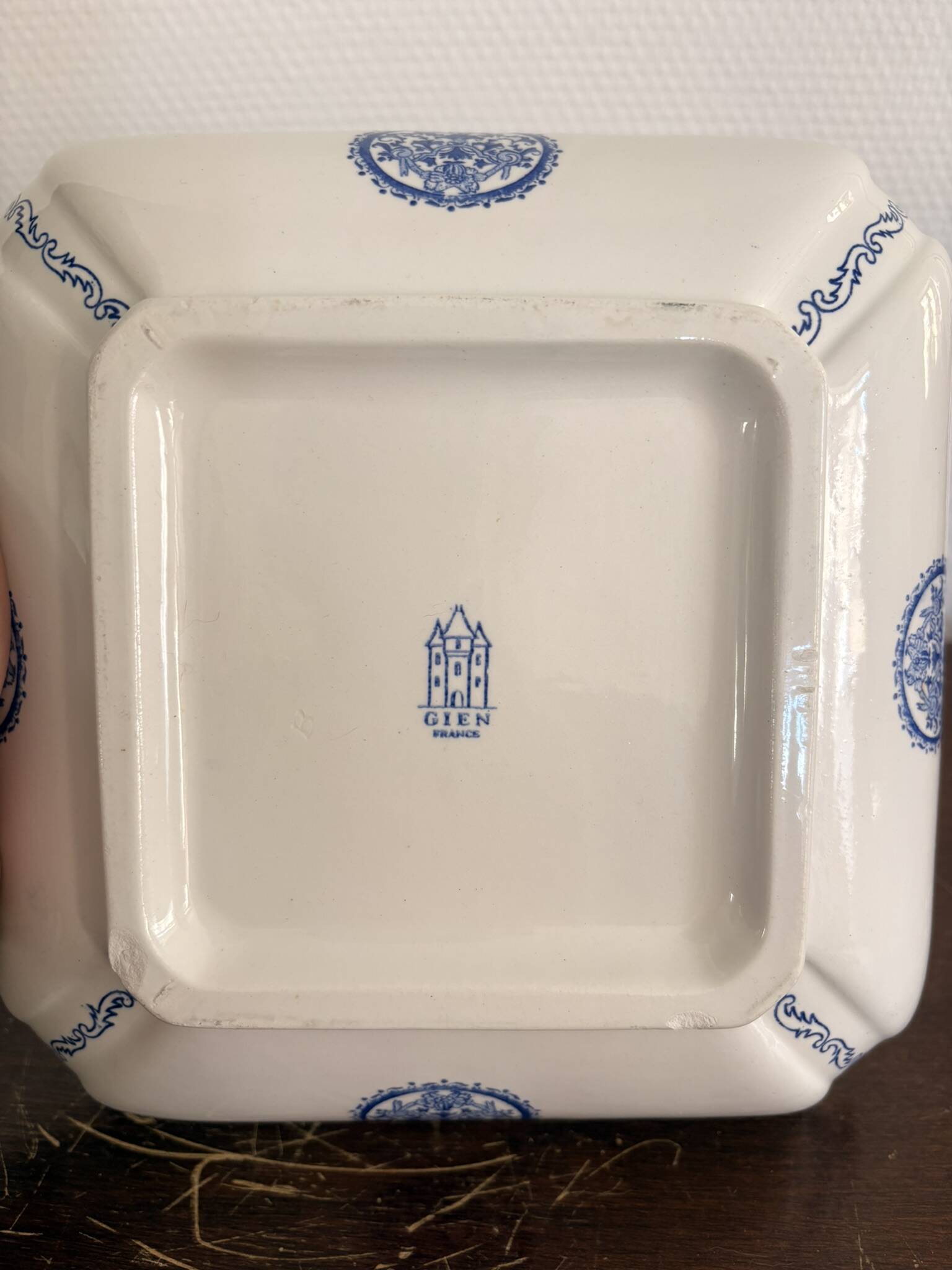 Old Dish Basket Vegetable Dish Earthenware Gien Rouen Renaissance Blue Model