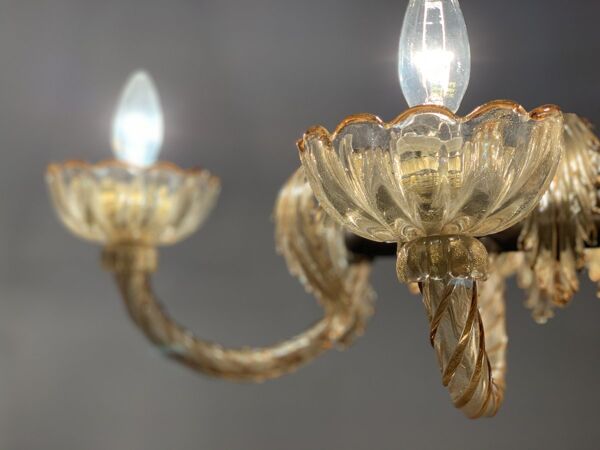 Lustre en verre de Murano doré et mordoré, Venise vers 1940