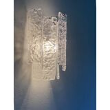 Pair of Contemporary Hammered Strips ”Listelli” Murano Glass Chromed Wall Sconces by Simoeng