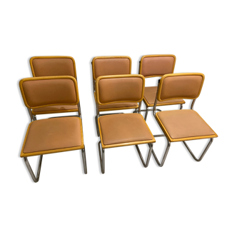 Lot de 6 chaises de Marcel Breuer Cesca B32 skaï 1960